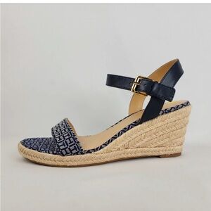 Tommy Hilfiger Blue Monogram Espadrille Wedge Heel Sandals